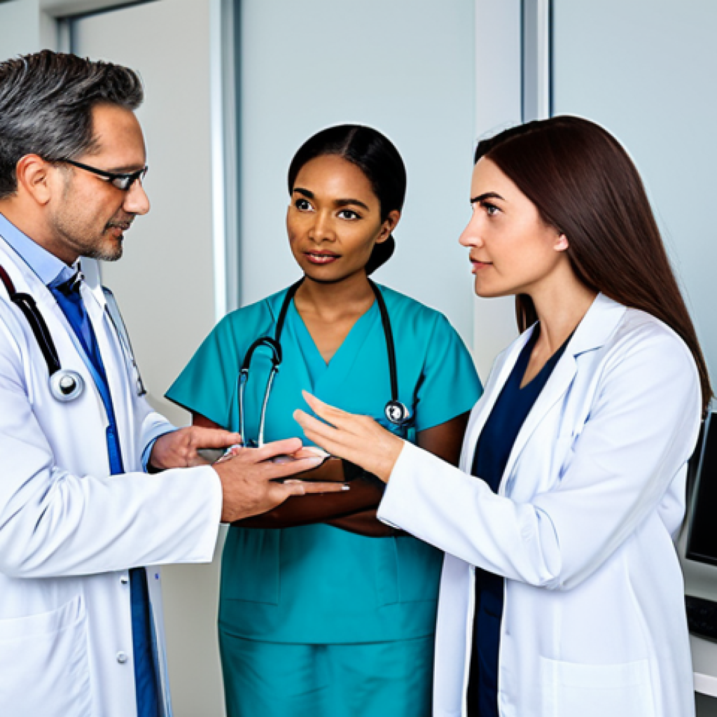 윤리적 나침반 개발 후의 평가 및 수정 과정 - Healthcare AI Ethics**
"A diverse group of healthcare professionals collaboratively discussing an A...