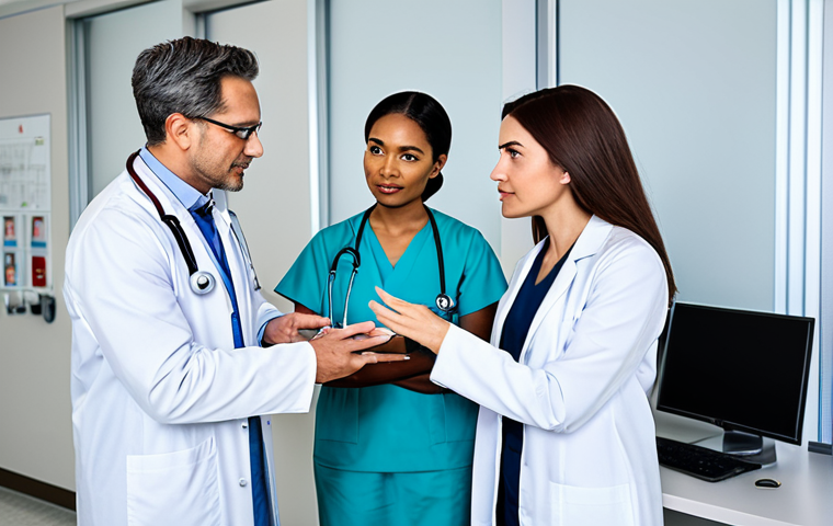 윤리적 나침반 개발 후의 평가 및 수정 과정 - Healthcare AI Ethics**

"A diverse group of healthcare professionals collaboratively discussing an A...