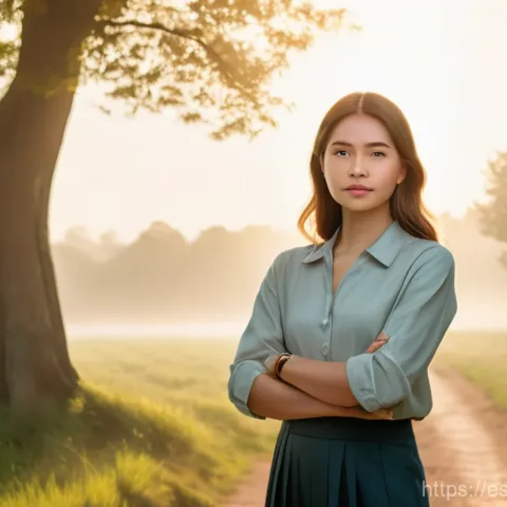 윤리적 나침반의 윤리적 결정 과정 이해하기 - **Prompt:** A thoughtful young adult stands at a metaphorical crossroads, looking forward with a ser...